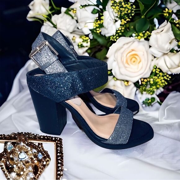 TED Baker London sandals Blue & Silver Glitter Heeled Sandals. Size 37. US 6.5 - Picture 2 of 9